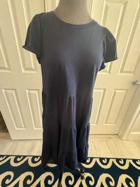 J. Crew Factory Navy Tiered Short Sleeve Mini Dress